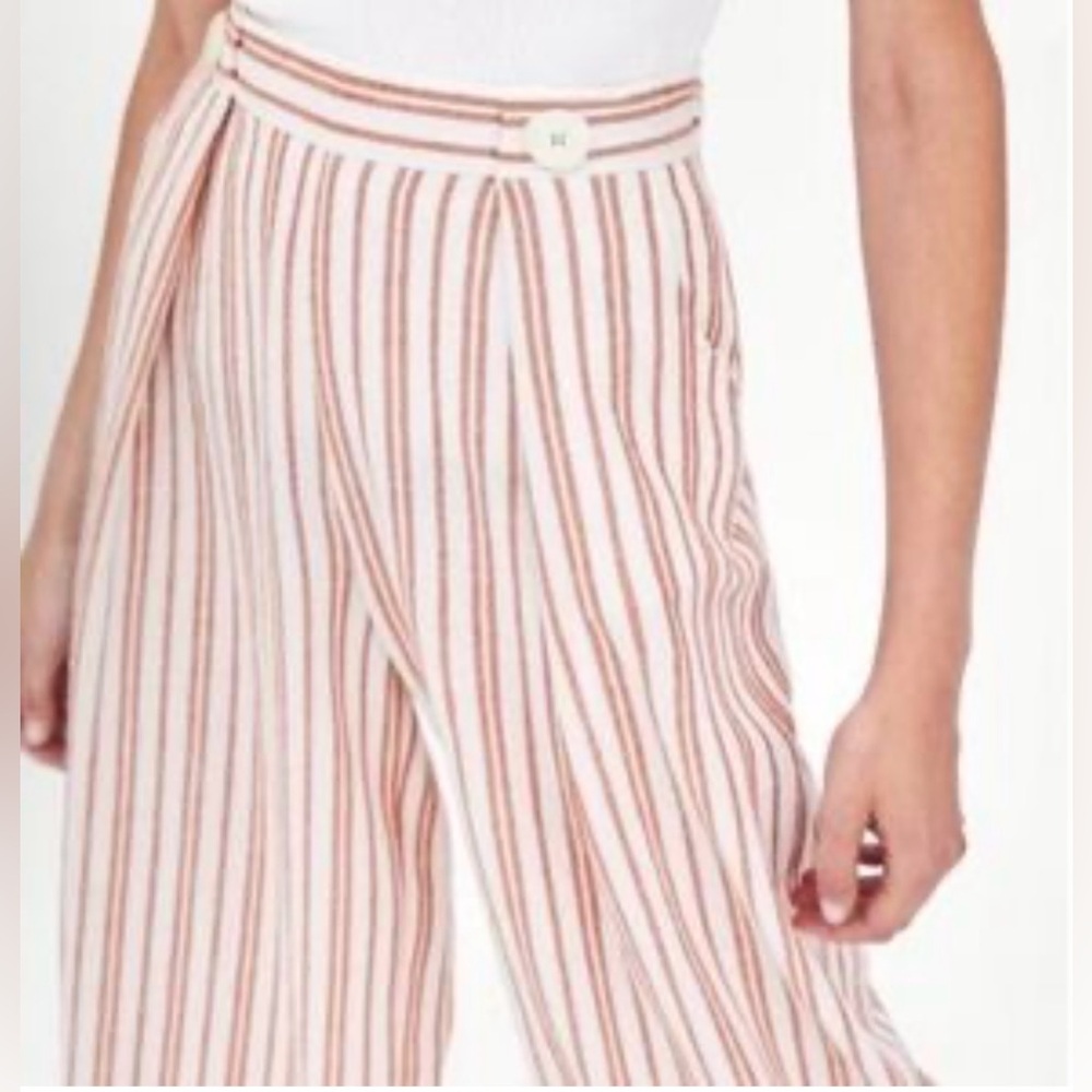 Zara White and Brown Striped Wide Leg Flare Pants Size Medium NWOT